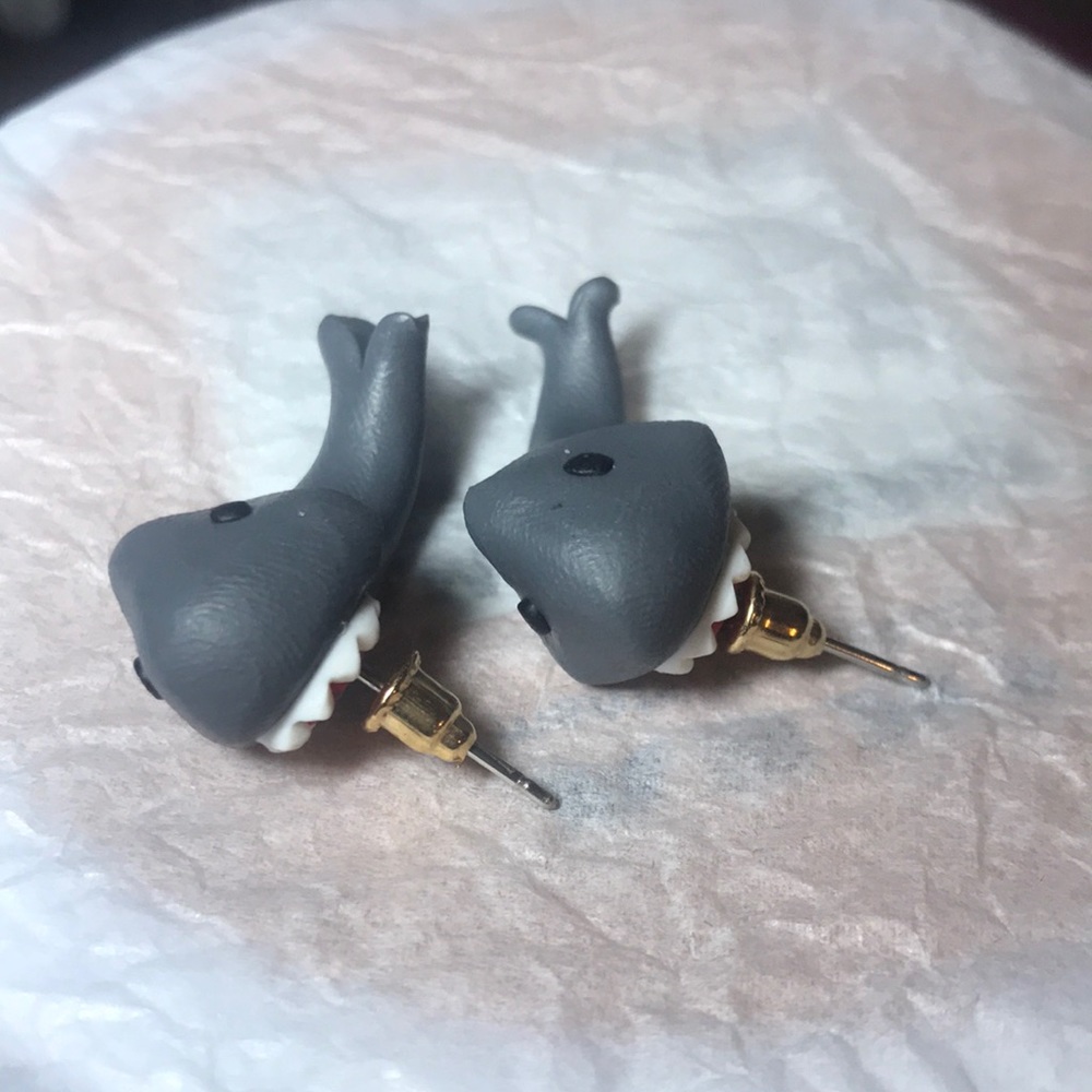 Grey Shark Bite Polymer Earrings